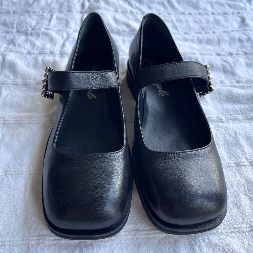 Free People FP Collection Rumor Diamante Mary Jane Black Leather Flats Size 6 - Picture 7 of 14